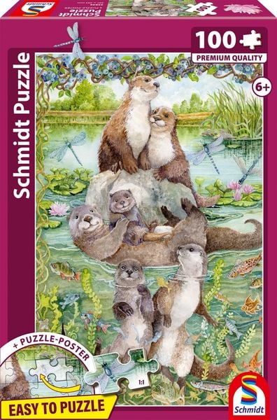 Schmidt 55846 - Otterfamilie, Easy to Puzzle, Kinderpuzzle mit Poster, 100 Teile