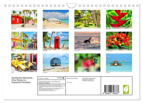 Produktbild: Karibische Momente - Eine Reise ins tropische Paradies (Wandkalender 2026 DIN A4 quer), CALVENDO Monatskalender