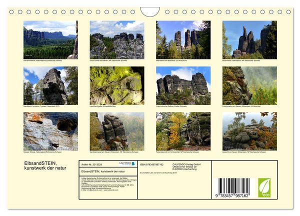 Produktbild: ElbsandSTEIN, kunstwerk der natur (Wandkalender 2026 DIN A4 quer), CALVENDO Monatskalender