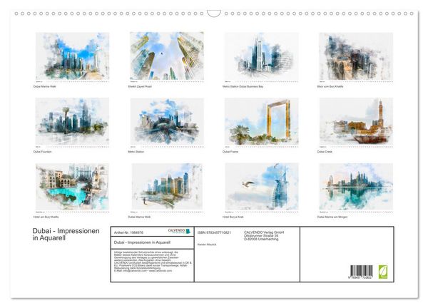 Produktbild: Dubai - Impressionen in Aquarell (Wandkalender 2026 DIN A2 quer), CALVENDO Monatskalender