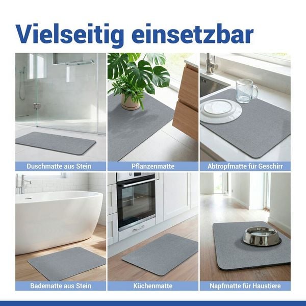Produktbild: Diatomit Badematte Mod. Simi Grau, 60 x 39 cm, schnelltrocknend und rutschsicher