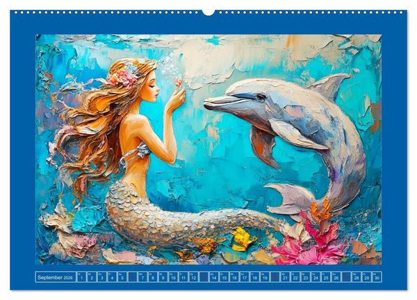 Produktbild: Meerjungfrauen. Zauberhafte Illustrationen im &Ouml;lgem&auml;lde-Stil (hochwertiger Premium Wandkalender 2026 DIN A2 quer), Kunstdruck in Hochglanz