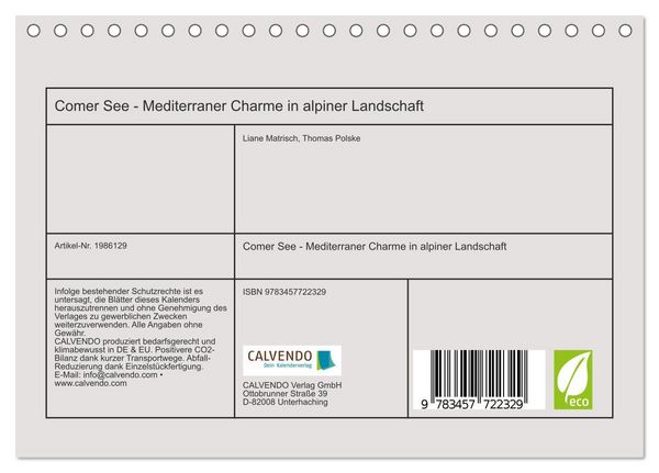 Produktbild: Comer See - Mediterraner Charme in alpiner Landschaft (Tischkalender 2026 DIN A5 quer), CALVENDO Monatskalender