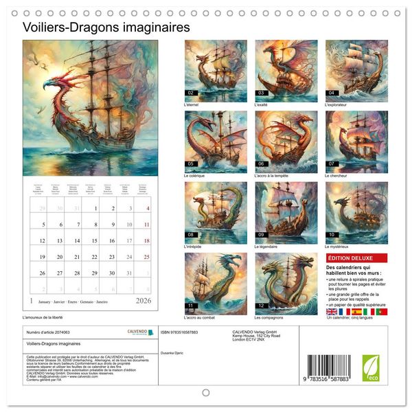 Produktbild: Voiliers-Dragons imaginaires (Calendrier mural carr&eacute; 2026 30x30 cm) Calendrier double avec une page pour vos prises de notes