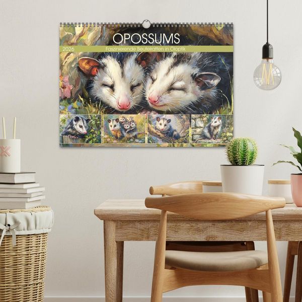 Produktbild: Opossums. Faszinierende Beutelratten in &Ouml;loptik (Wandkalender 2026 DIN A3 quer), CALVENDO Monatskalender