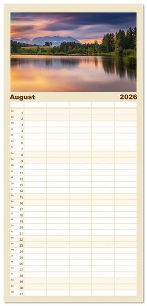 Produktbild: Familienplaner 2026 - Bezaubernde Bergseen mit 5 Spalten (Wandkalender, 21 x 45 cm) CALVENDO