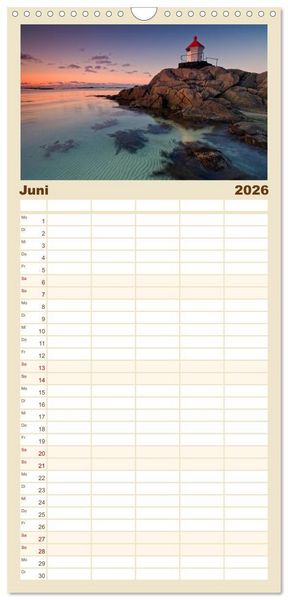 Produktbild: Familienplaner 2026 - Norwegen mit 5 Spalten (Wandkalender, 21 x 45 cm) CALVENDO