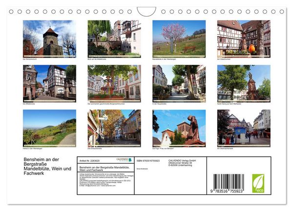 Produktbild: Bensheim an der Bergstra&szlig;e Mandelbl&uuml;te, Wein und Fachwerk (Wandkalender 2027 DIN A4 quer), CALVENDO Monatskalender