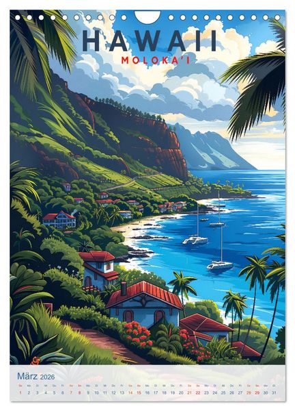 Produktbild: Hawaii - Old School Poster Style (Wandkalender 2026 DIN A4 hoch), CALVENDO Monatskalender