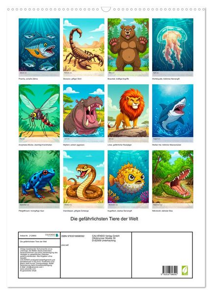 Produktbild: Die gef&auml;hrlichsten Tiere der Welt (Wandkalender 2026 DIN A2 hoch), CALVENDO Monatskalender