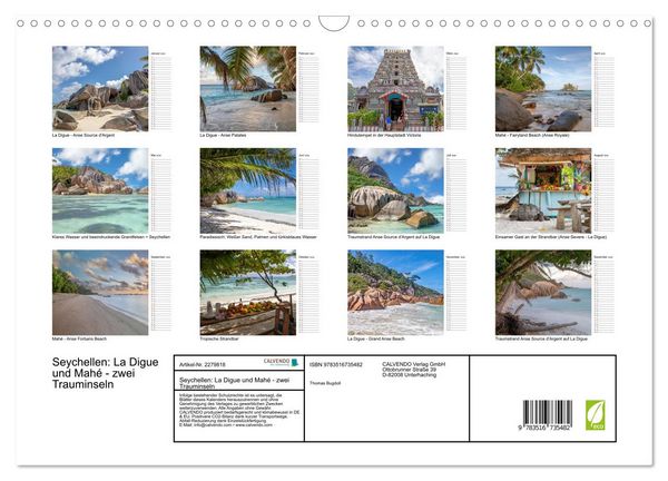 Produktbild: Seychellen: La Digue und Mah&eacute; - zwei Trauminseln (Wandkalender 2026 DIN A3 quer), CALVENDO Monatskalender