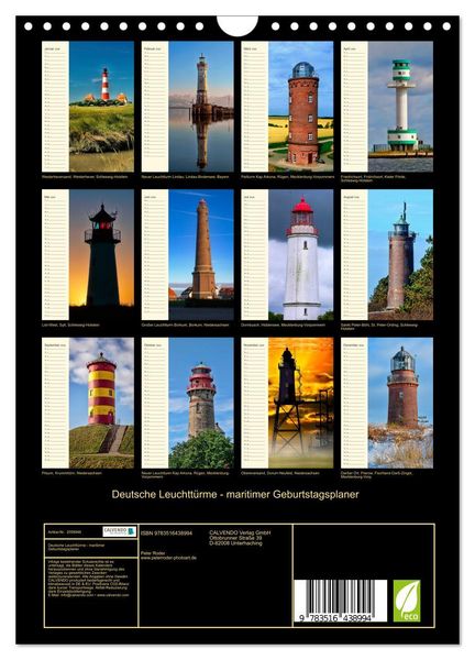 Produktbild: Deutsche Leuchtt&uuml;rme - maritimer Geburtstagsplaner (Wandkalender 2026 DIN A4 hoch), CALVENDO Monatskalender