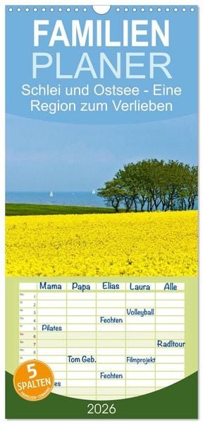 Produktbild: Familienplaner 2026 - Schlei und Ostsee - Eine Region zum Verlieben mit 5 Spalten (Wandkalender, 21 x 45 cm) CALVENDO