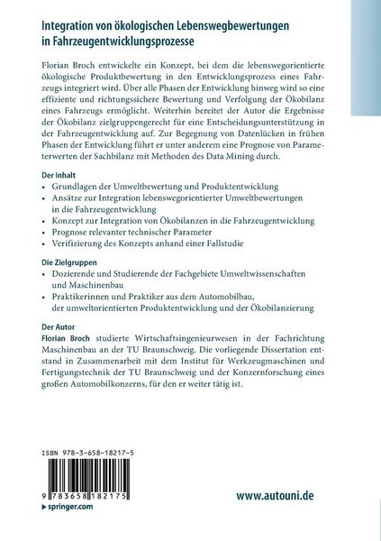 Produktbild: Integration von &ouml;kologischen Lebenswegbewertungen in Fahrzeugentwicklungsprozesse