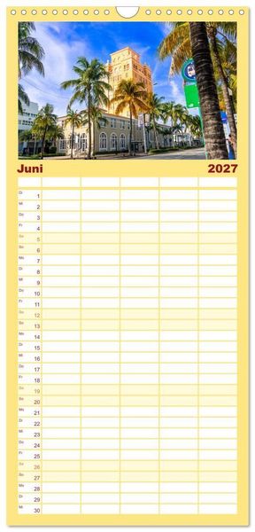Produktbild: Familienplaner 2027 - Kunterbuntes Miami mit 5 Spalten (Wandkalender, 21 x 45 cm) CALVENDO