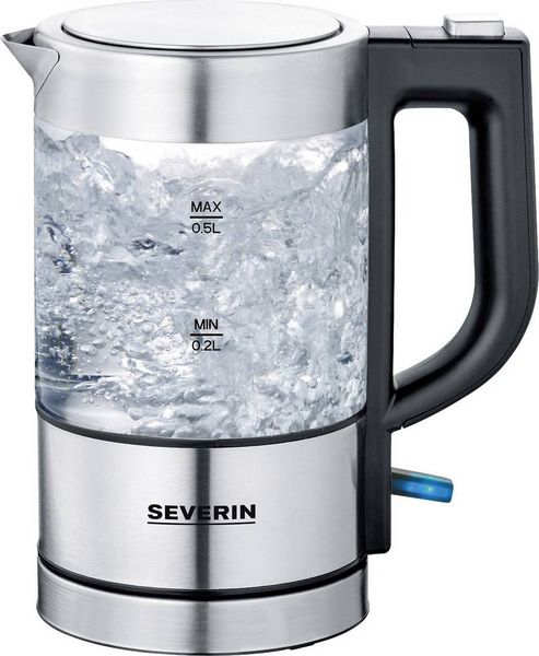 Produktbild: Severin 3472 Wasserkocher schnurlos, &Uuml;berhitzungsschutz Edelstahl (geb&uuml;rstet), Schwarz Fassungsverm&ouml;gen: 0.5 l
