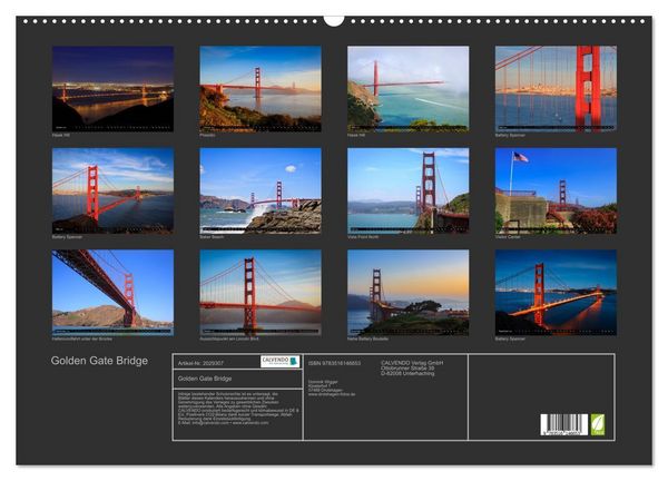 Produktbild: Golden Gate Bridge (Wandkalender 2026 DIN A2 quer), CALVENDO Monatskalender
