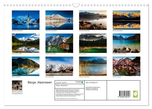 Produktbild: Berge. Alpenseen (Wandkalender 2027 DIN A3 quer), CALVENDO Monatskalender
