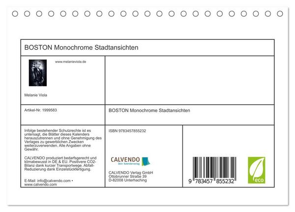 Produktbild: BOSTON Monochrome Stadtansichten (Tischkalender 2026 DIN A5 quer), CALVENDO Monatskalender