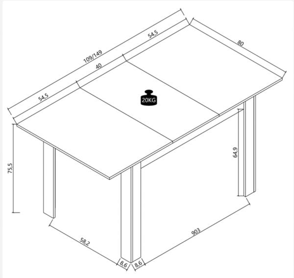 Produktbild: Esstisch K&uuml;chentisch Pesoli ausziehbar 120-160 cm