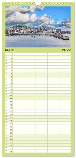 Produktbild: Familienplaner 2027 - Cornwall - Malerische Landschaften mit grandiosen K&uuml;sten mit 5 Spalten (Wandkalender, 21 x 45 cm) CALVENDO