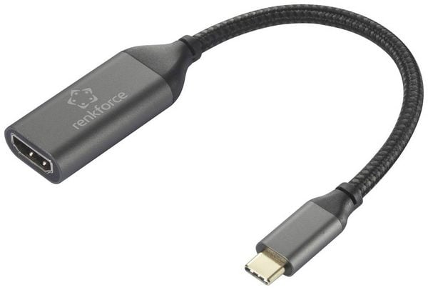 Produktbild: Renkforce RF-5234038 USB-C&reg; / HDMI Adapterkabel [1x USB-C&reg; Stecker - 1x HDMI-Buchse] Schwarz Geflechtschirm 0.15 m