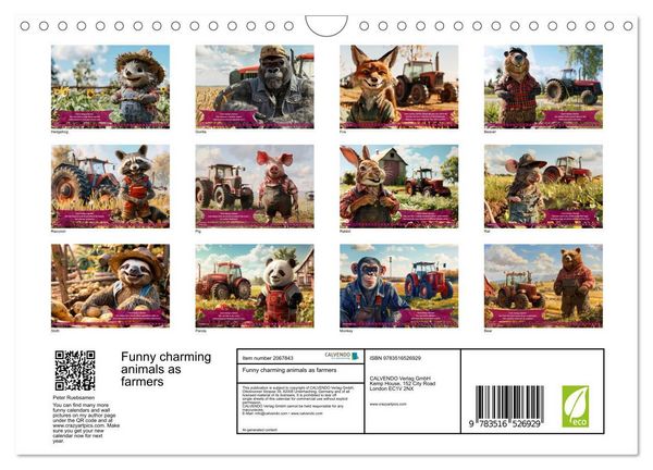 Produktbild: Funny charming animals as farmers (Wall Calendar 2026 DIN A4 landscape), CALVENDO 12 Month Wall Calendar