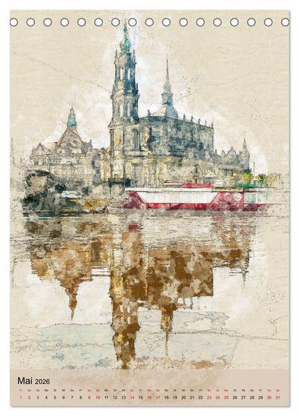 Produktbild: Dresden wie gemalt (Tischkalender 2026 DIN A5 hoch), CALVENDO Monatskalender