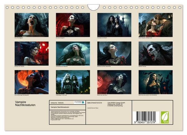 Produktbild: Vampire Nachtkreaturen (Wandkalender 2026 DIN A4 quer), CALVENDO Monatskalender