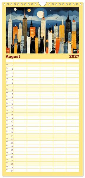 Produktbild: Familienplaner 2027 - Schnurrendes Katzenget&uuml;mmel mit 5 Spalten (Wandkalender, 21 x 45 cm) CALVENDO