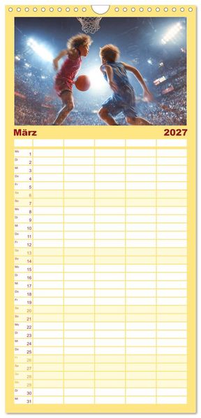 Produktbild: Familienplaner 2027 - Basketball - Kids in Action mit 5 Spalten (Wandkalender, 21 x 45 cm) CALVENDO