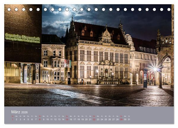 Produktbild: Nachts in Bremen (Tischkalender 2026 DIN A5 quer), CALVENDO Monatskalender