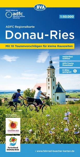Produktbild: ADFC-Regionalkarte Donau-Ries, 1:50.000, mit Tagestourenvorschlägen, reiß- und wetterfest, E-Bike-geeignet, GPS-Tracks Download