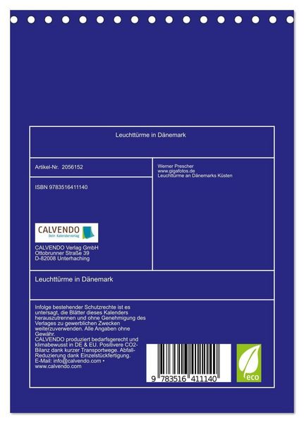 Produktbild: Leuchtt&uuml;rme in D&auml;nemark (Tischkalender 2026 DIN A5 hoch), CALVENDO Monatskalender