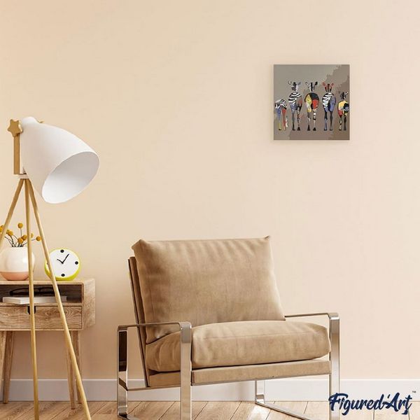 Produktbild: FiguredArt SFA090-Y - Mini Malen nach Zahlen, Zebras von Hinten, Leinwand-Keilrahmen 20x20cm, DIY Bastelset, Paint by Numbers