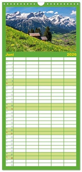 Produktbild: Familienplaner 2026 - WANDERN &uuml;ber Stock und Stein in der Schweiz mit 5 Spalten (Wandkalender, 21 x 45 cm) CALVENDO