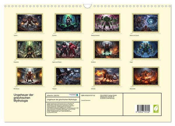 Produktbild: Ungeheuer der griechischen Mythologie (Wandkalender 2027 DIN A3 quer), CALVENDO Monatskalender