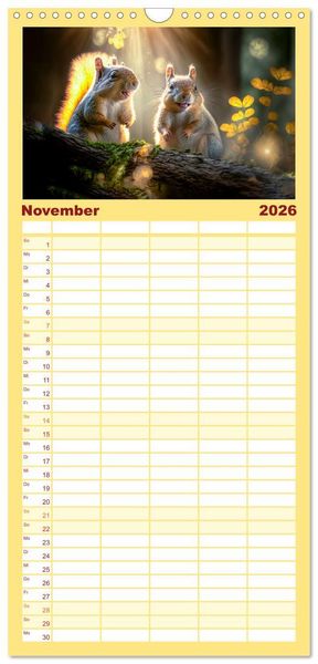 Produktbild: Familienplaner 2026 - Putzige Tierwelt - gemeinsam die Welt entdecken mit 5 Spalten (Wandkalender, 21 x 45 cm) CALVENDO