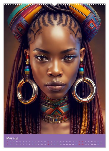 Produktbild: Afrikanische Frauen - Portraits im Stil der afrikanischen Kultur (Wandkalender 2026 DIN A2 hoch), CALVENDO Monatskalender