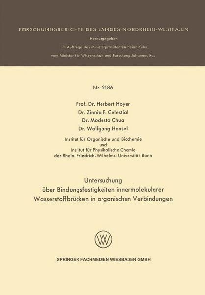 Produktbild: Untersuchung &uuml;ber Bindungsfestigkeiten innermolekularer Wasserstoffbr&uuml;cken in organischen Verbindungen