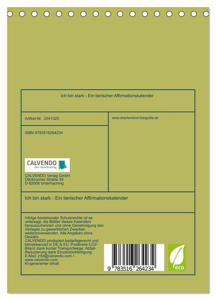 Produktbild: Ich bin stark - Ein tierischer Affirmationskalender (Tischkalender 2026 DIN A5 hoch), CALVENDO Monatskalender