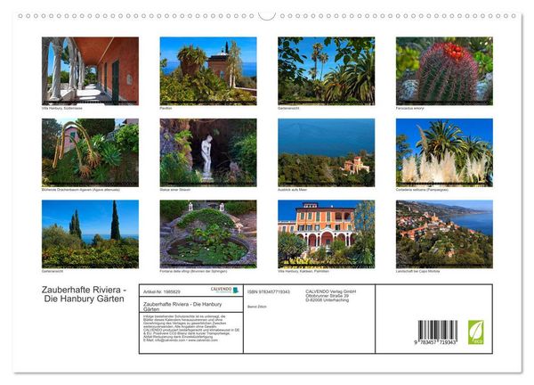 Produktbild: Zauberhafte Riviera - Die Hanbury G&auml;rten (hochwertiger Premium Wandkalender 2026 DIN A2 quer), Kunstdruck in Hochglanz