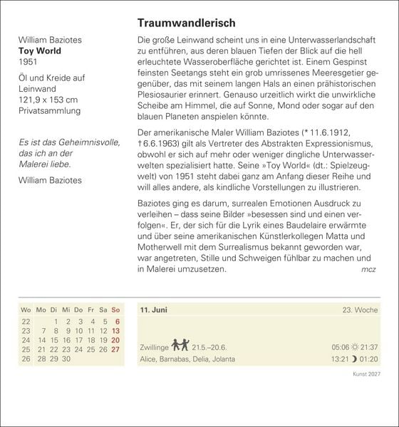 Produktbild: Kunst Tagesabrei&szlig;kalender 2027 - Kulturkalender - K&uuml;nstler, Werke, Museen
