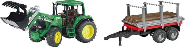 bruder - John Deere 6920 Traktor mit Frontlader und Holztransportanhänger