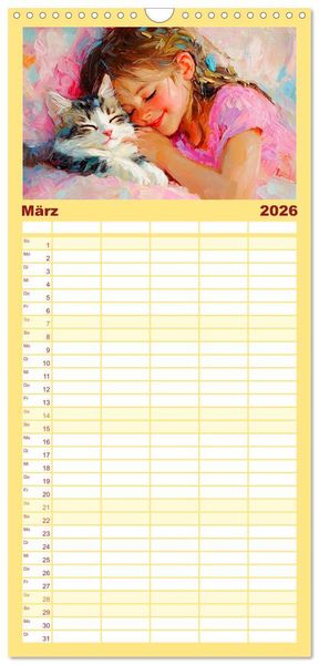 Produktbild: Familienplaner 2026 - Zweisamkeit in Farben. Katzen und Menschen in Harmonie mit 5 Spalten (Wandkalender, 21 x 45 cm) CALVENDO