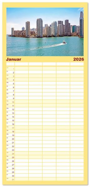 Produktbild: Familienplaner 2026 - Miami und Miami Beach mit 5 Spalten (Wandkalender, 21 x 45 cm) CALVENDO