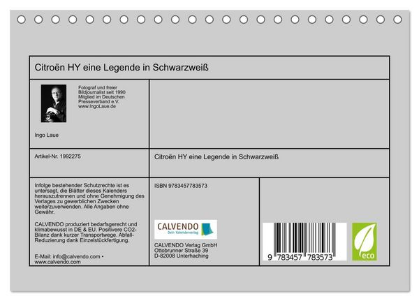 Produktbild: Citro&euml;n HY eine Legende in Schwarzwei&szlig; (Tischkalender 2026 DIN A5 quer), CALVENDO Monatskalender