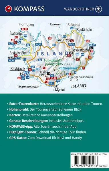 Produktbild: KOMPASS Wanderf&uuml;hrer Island, 70 Touren mit Extra-Tourenkarte