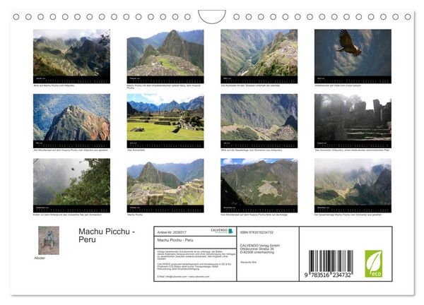 Produktbild: Machu Picchu - Peru (Wandkalender 2026 DIN A4 quer), CALVENDO Monatskalender
