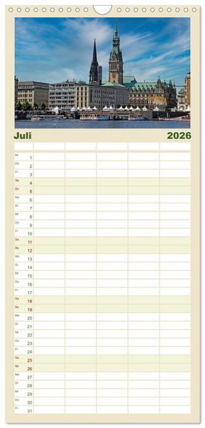 Produktbild: Familienplaner 2026 - Alsteransichten in Hamburg mit 5 Spalten (Wandkalender, 21 x 45 cm) CALVENDO
